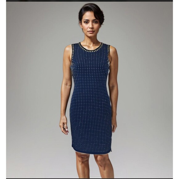 Carmen Marc Valvo Dress Women Sz XS Blue Mini Studded Business Casual - Picture 1 of 9